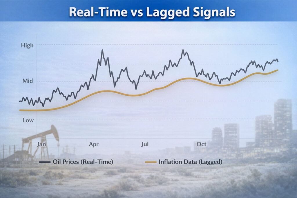Timing difference between real-time oil prices and lagged inflation data