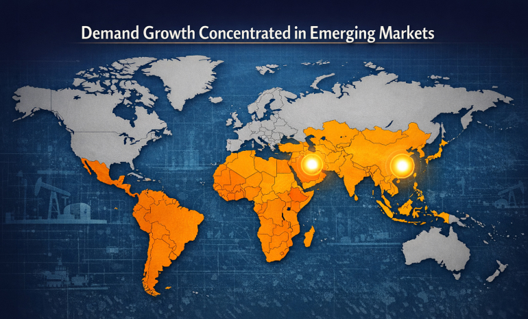 Map highlighting demand growth concentration in non-OECD regions
