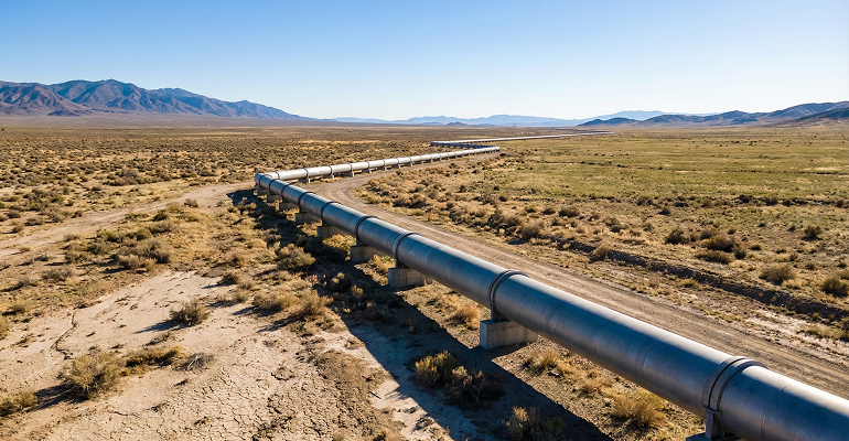 Large crude oil pipeline stretching across open land