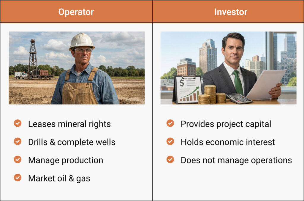 Diagram illustrating the roles of the operator and the investor in a private oil and gas investment structure